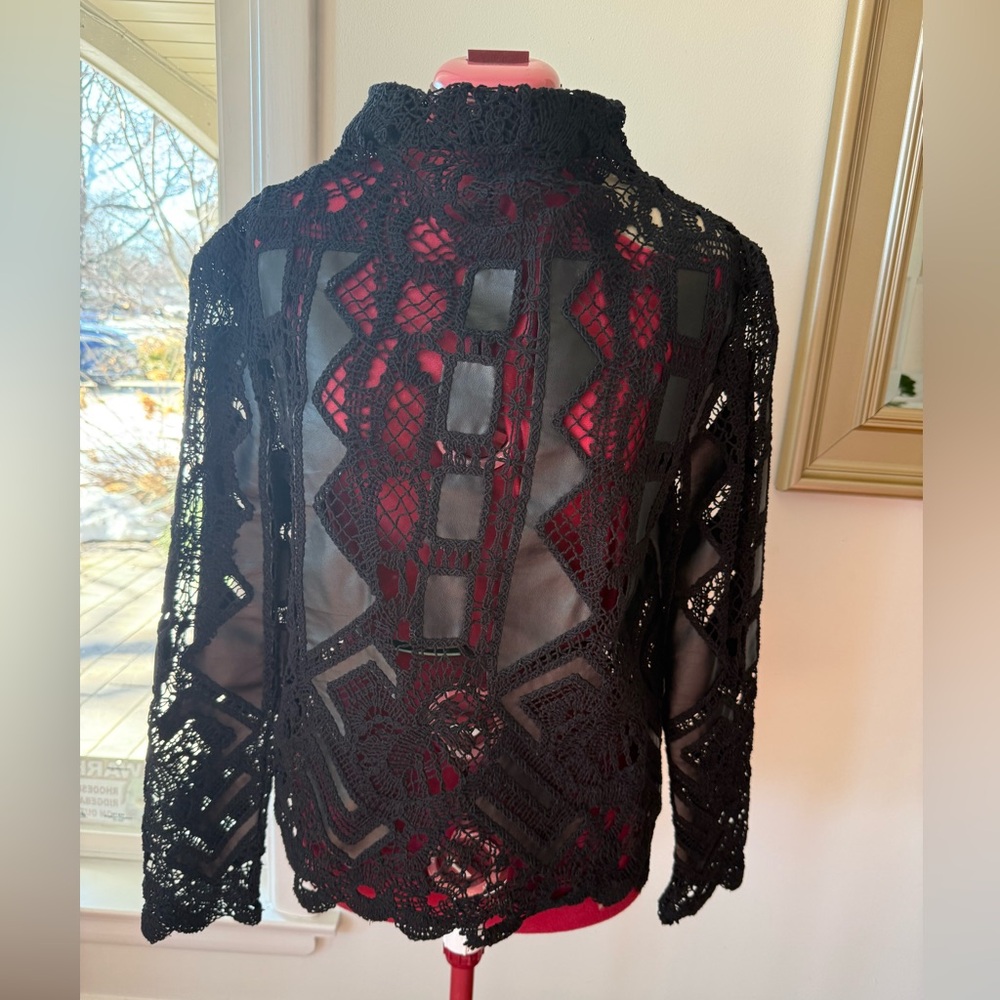 ZARA LONG SLEEVED CROCHET AND FAUX LEATHER TOP